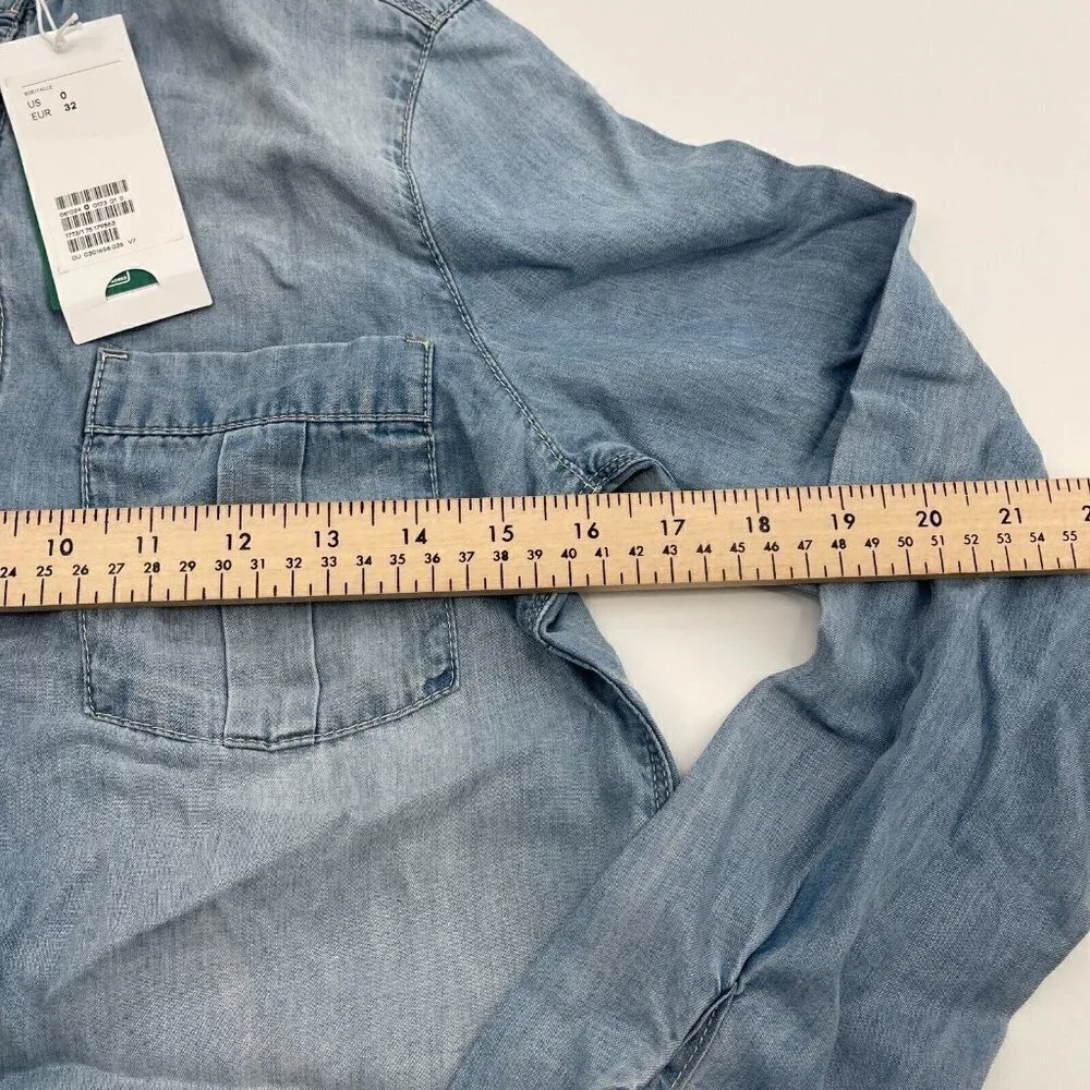 H&M Dress 0 Womens Blue Lightweight Shirt Dress Chambray Collared Casual New